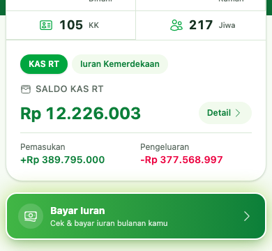 Tombol Bayar Iuran di Beranda