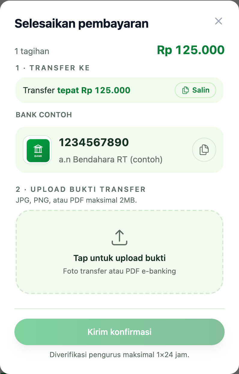 B. Transfer ke rekening RT & upload bukti