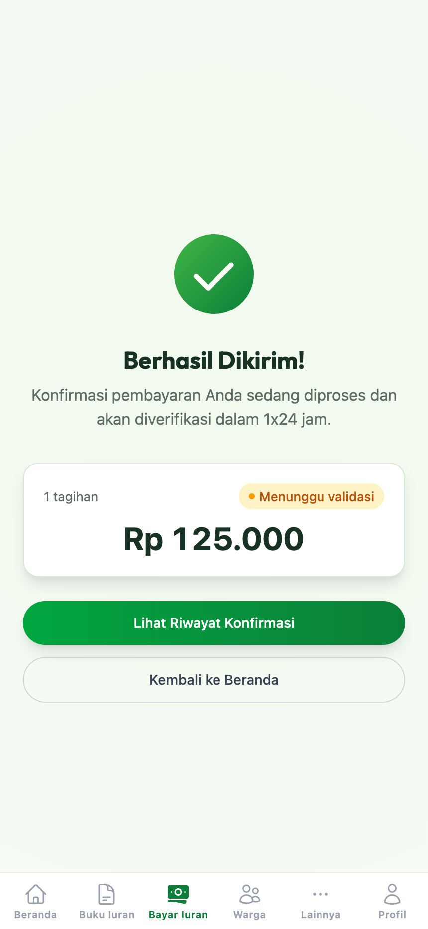 C. Konfirmasi berhasil dikirim